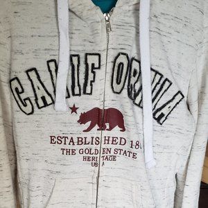 Juniors Girls Hoodie Sweatshirt Full Zip Size XL white gray California Reflex